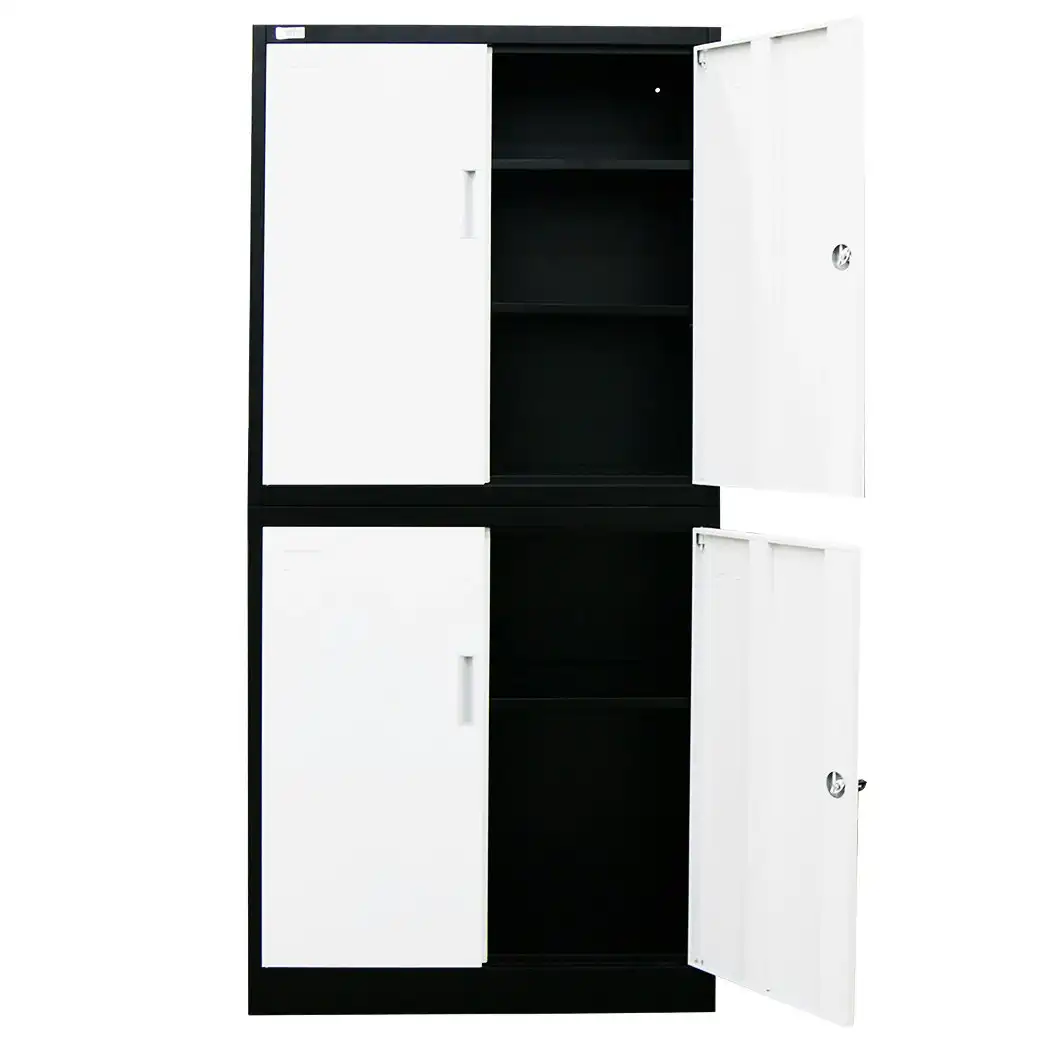 Fortia 4-Door Stationary Cabinet Steel Storage Metal Office School Home Black