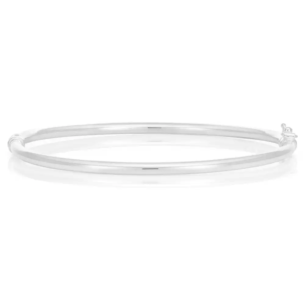 Sterling Silver Plain Oval Hinged Bangle