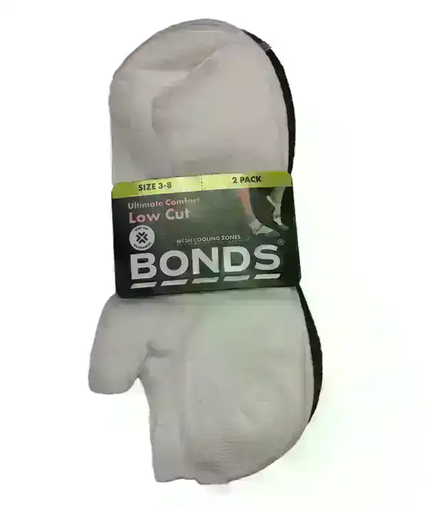 2 x Bonds Womens Ultimate Comfort Low Cut Sport Socks White & Black
