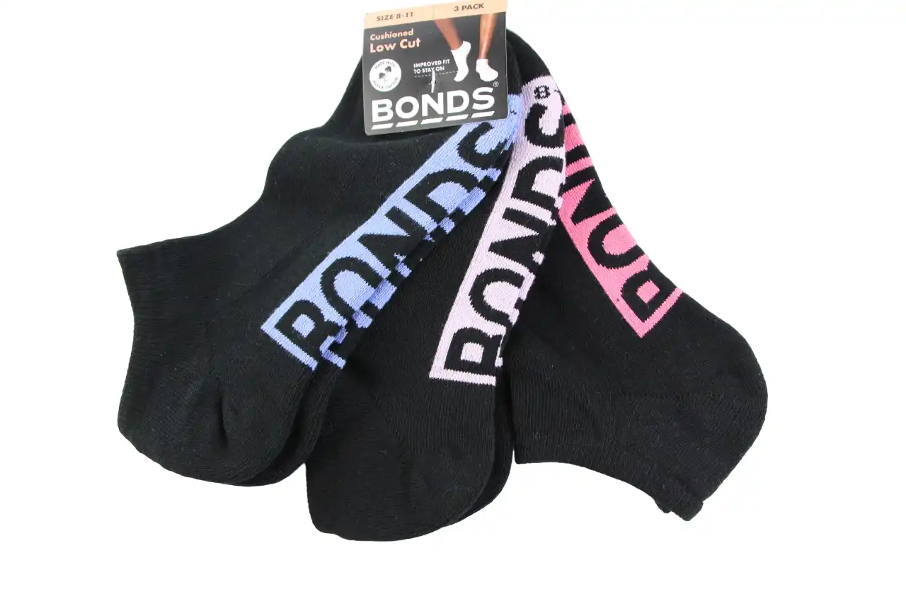 Bonds Womens Cushioned Logo Low Cut Socks (3 Pack)