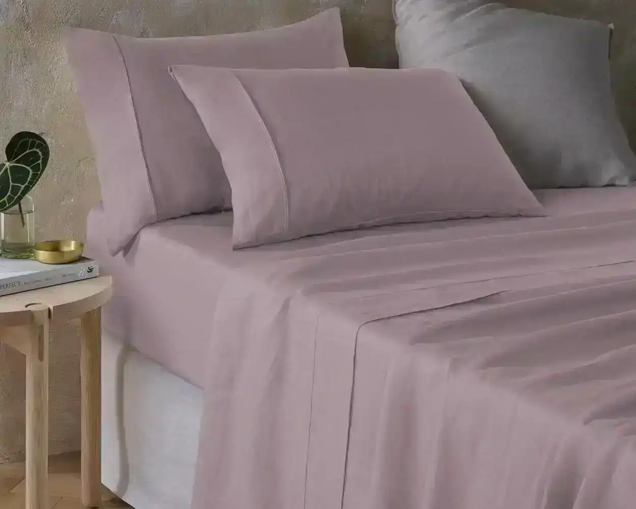 Vintage Design Pale Mauve Hemp Sheet Set - Queen Bed