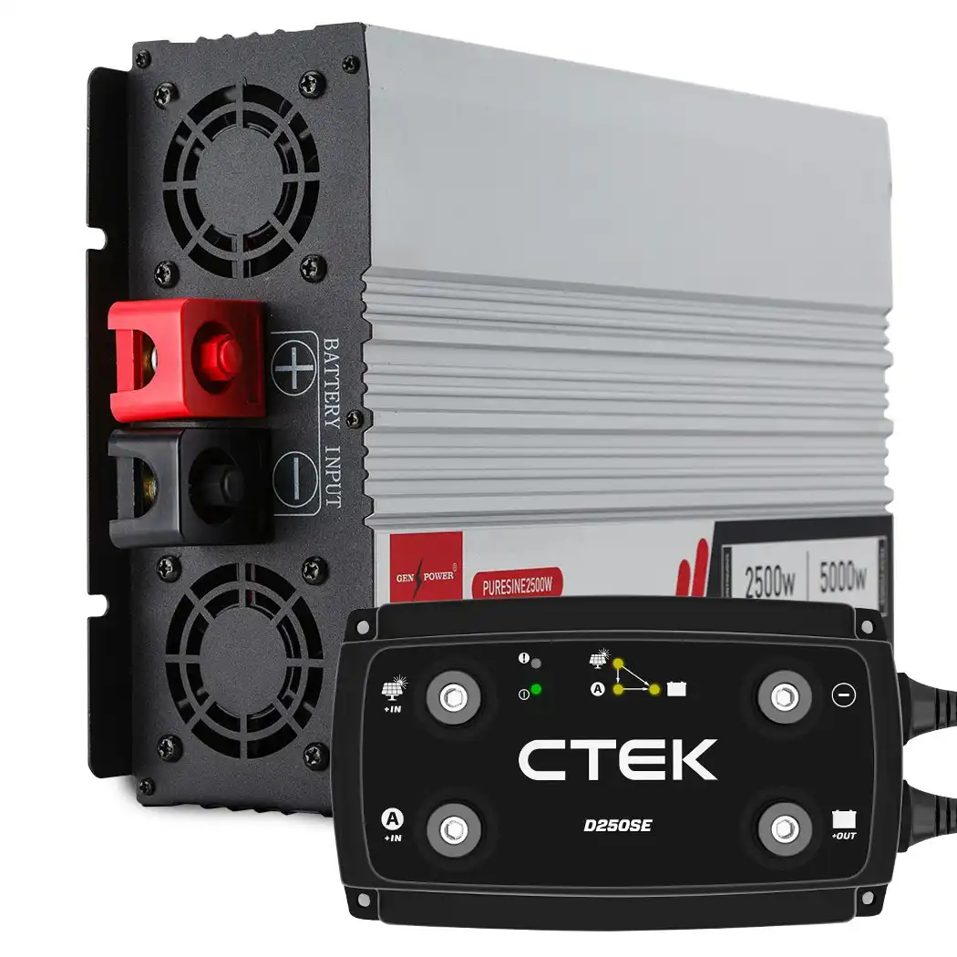 CTEK D250SE DC/DC 20A Dual Battery Charger System + Genpower Pure Sine Wave 2500W/5000W Power Inverter Bundle