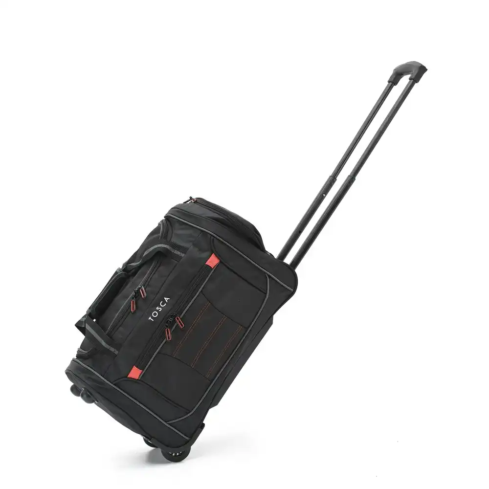 Tosca Small 48cm Duffle Bag Travel Luggage Trolley w/ Roller Wheels Black/Red