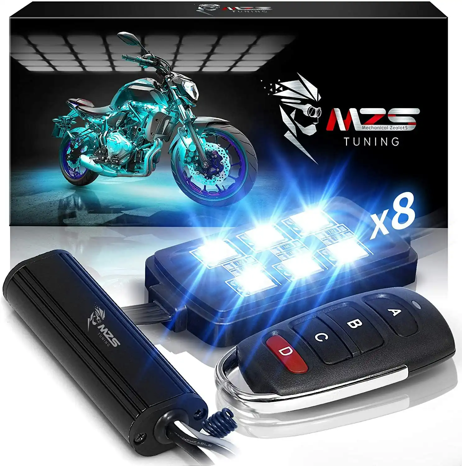 MZS Motorcycle LED Light Kit,Multi-Color Neon RGB Strips Wireless Remote Controller for ATV UTV Cruiser Harley Davidson Ducati Suzuki Honda Triumph BM