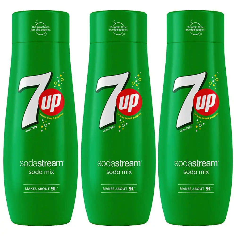 3x SodaStream 440ml 7 Up Flavour Soda/Sparkling Water/Drink Syrup/Mix Makes 9L