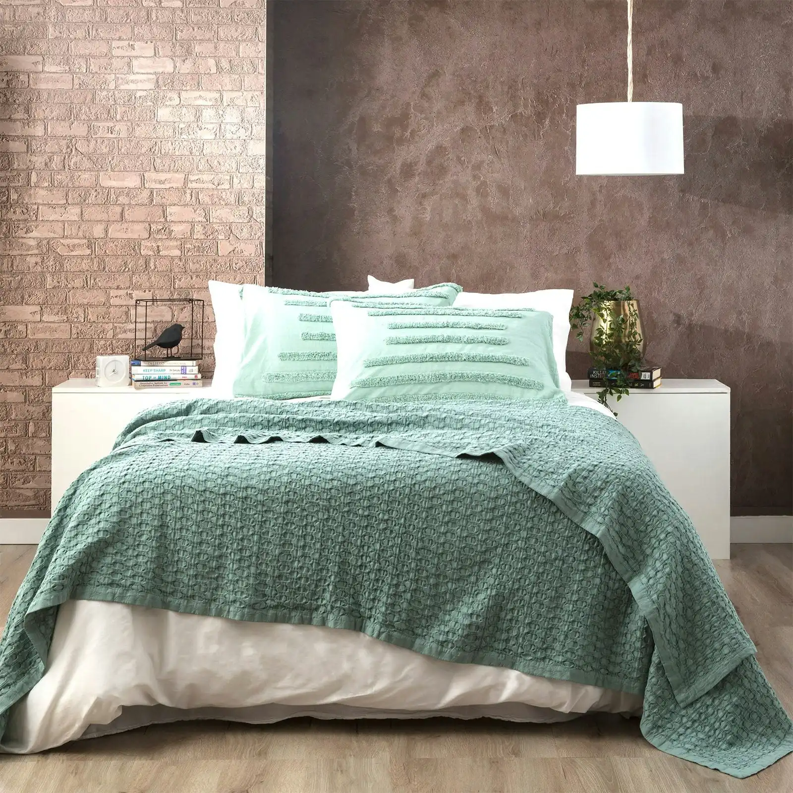Lexico Cotton Waffle Sage Blankets by Renee Taylor