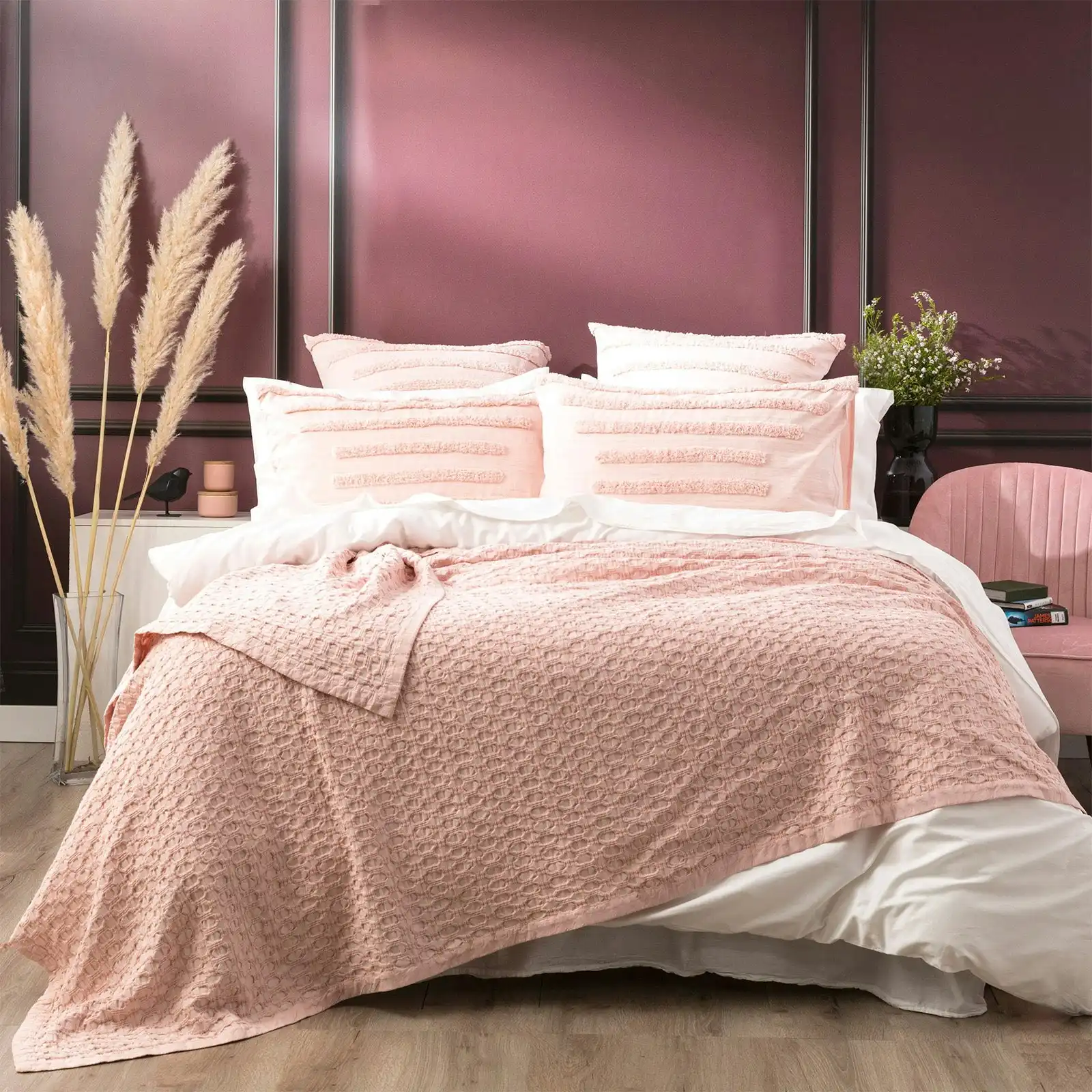 Lexico Cotton Waffle Rose Blankets by Renee Taylor