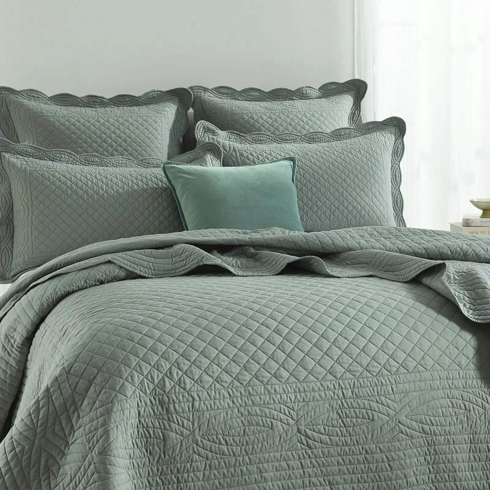 Scallop Juniper Jacquard Coverlet Set by Renee Taylor