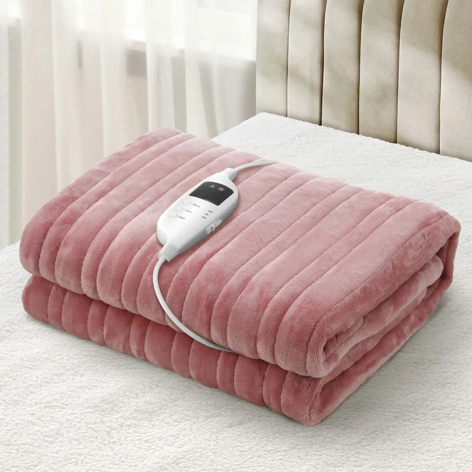 Bedra Washable Electric Heated Throw Rug Flannel Snuggle Blanket Winter Pink