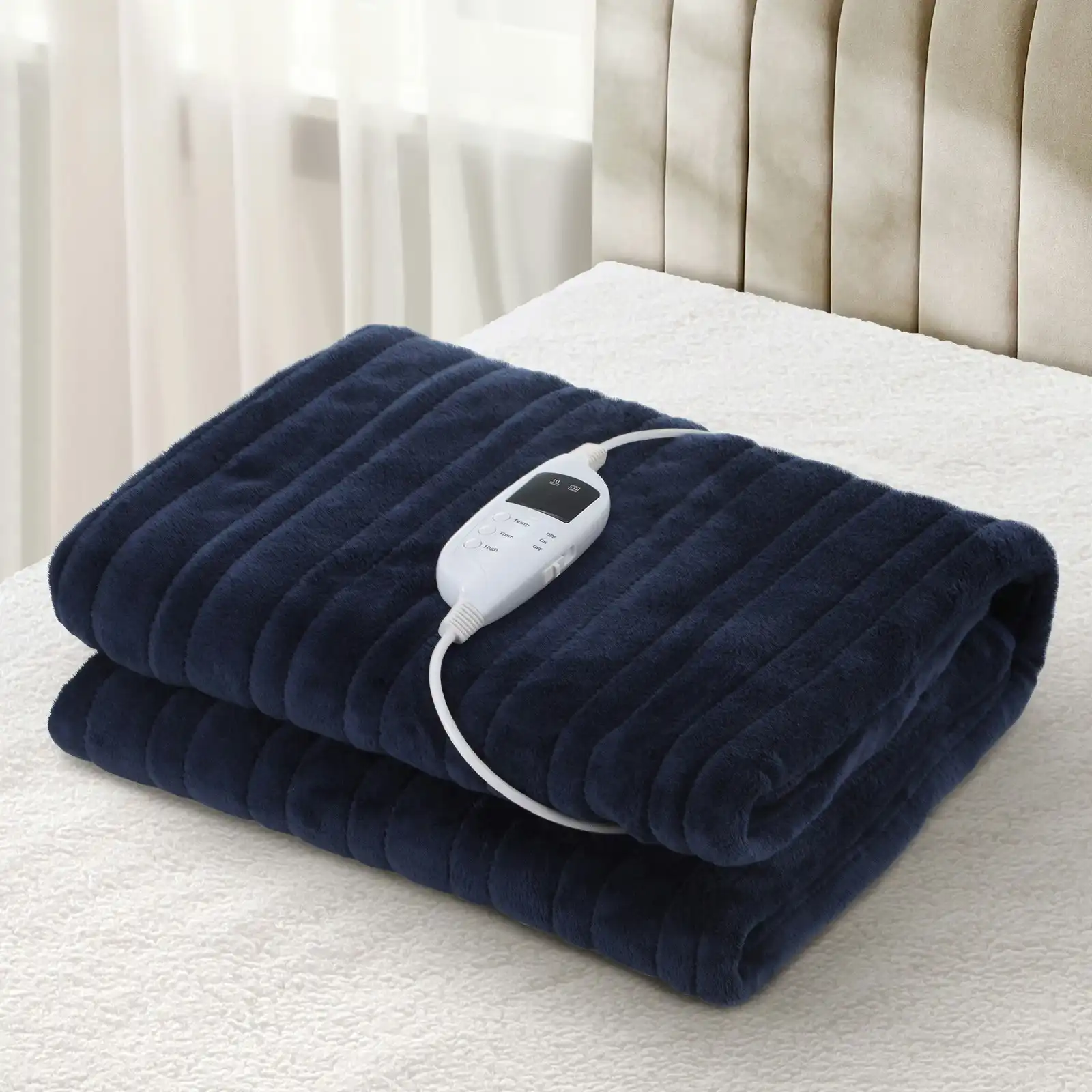 Bedra Washable Electric Heated Throw Rug Flannel Warm Snuggle Blanket Blue