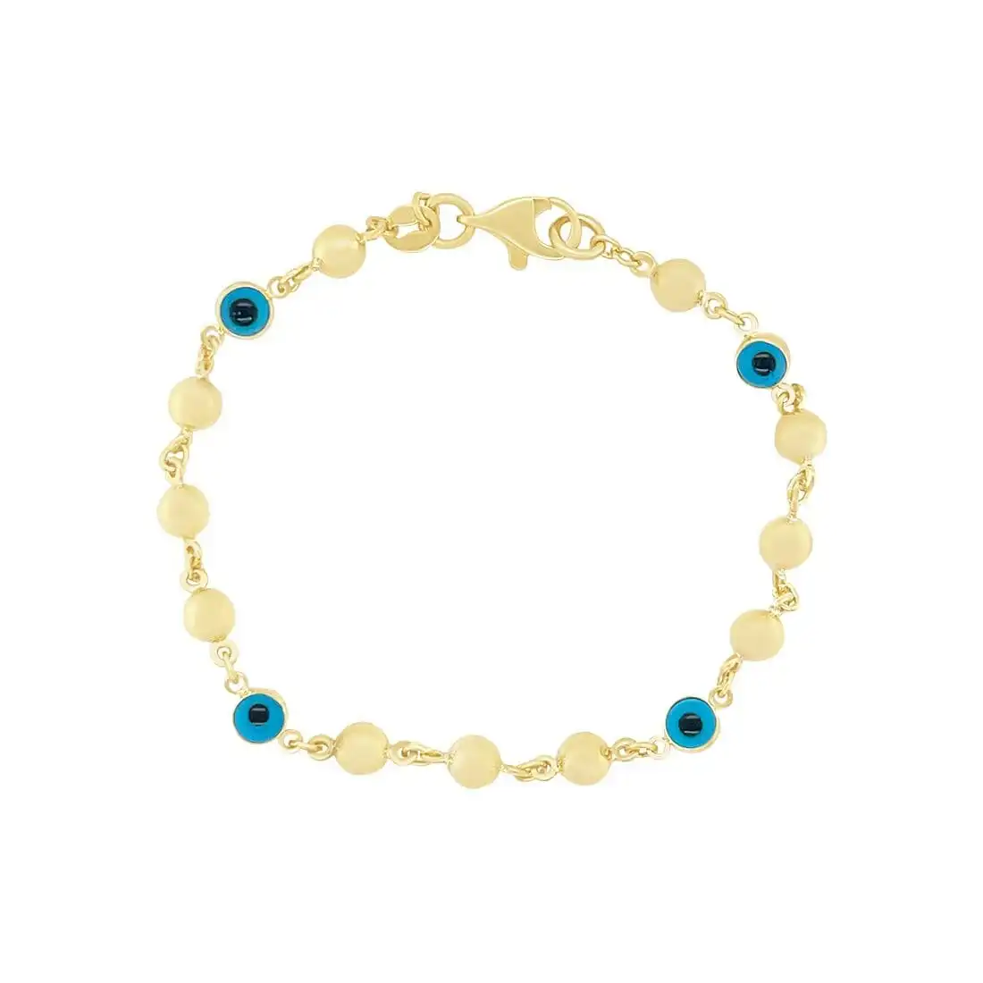 Children's Ball Bracelet with Evil Eyes in 9ct Yellow Gold Silver Infused