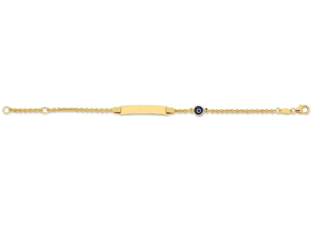 Children's 9ct Yellow Gold Silver Infused Evil Eye ID Bracelet
