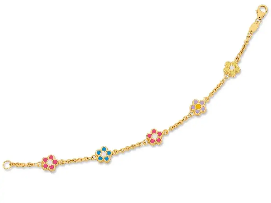 Children's 9ct Yellow Gold Silver Infused Flower Bracelet