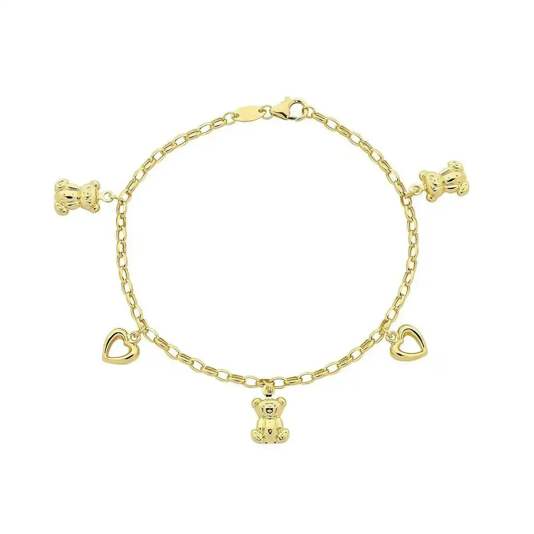 Children's 9ct Yellow Gold Silver Infused Open Heart Charm Bracelet