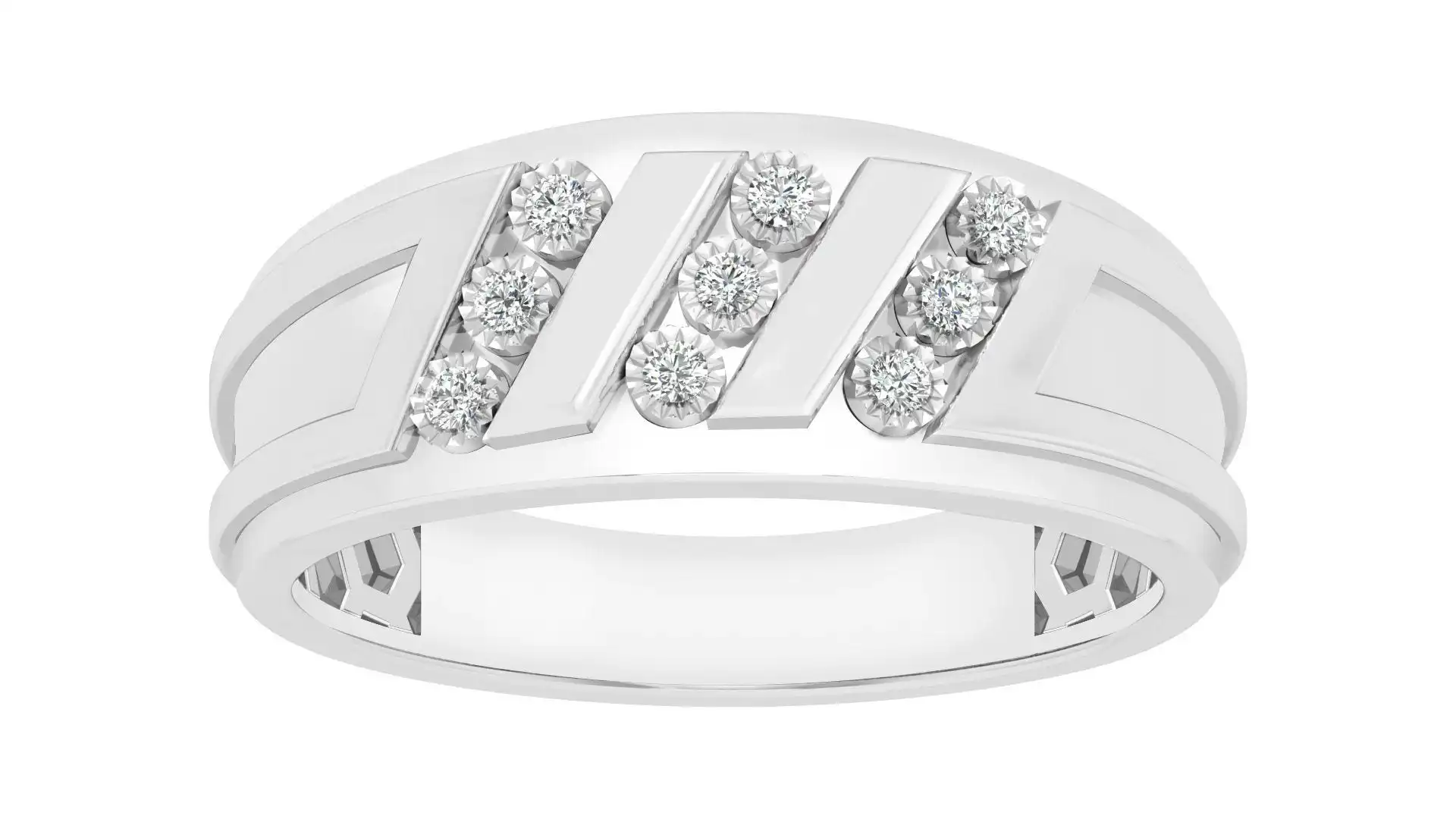 Mirage 3 Row Men's Ring with 0.10ct of Diamonds in Sterling Silver