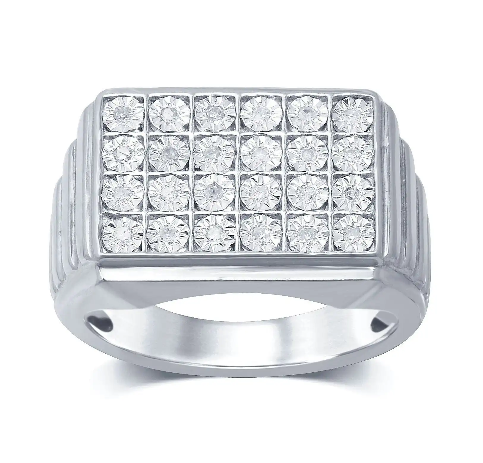 Tablet Men's Ring with 0.15ct of Diamonds in Sterling Silver