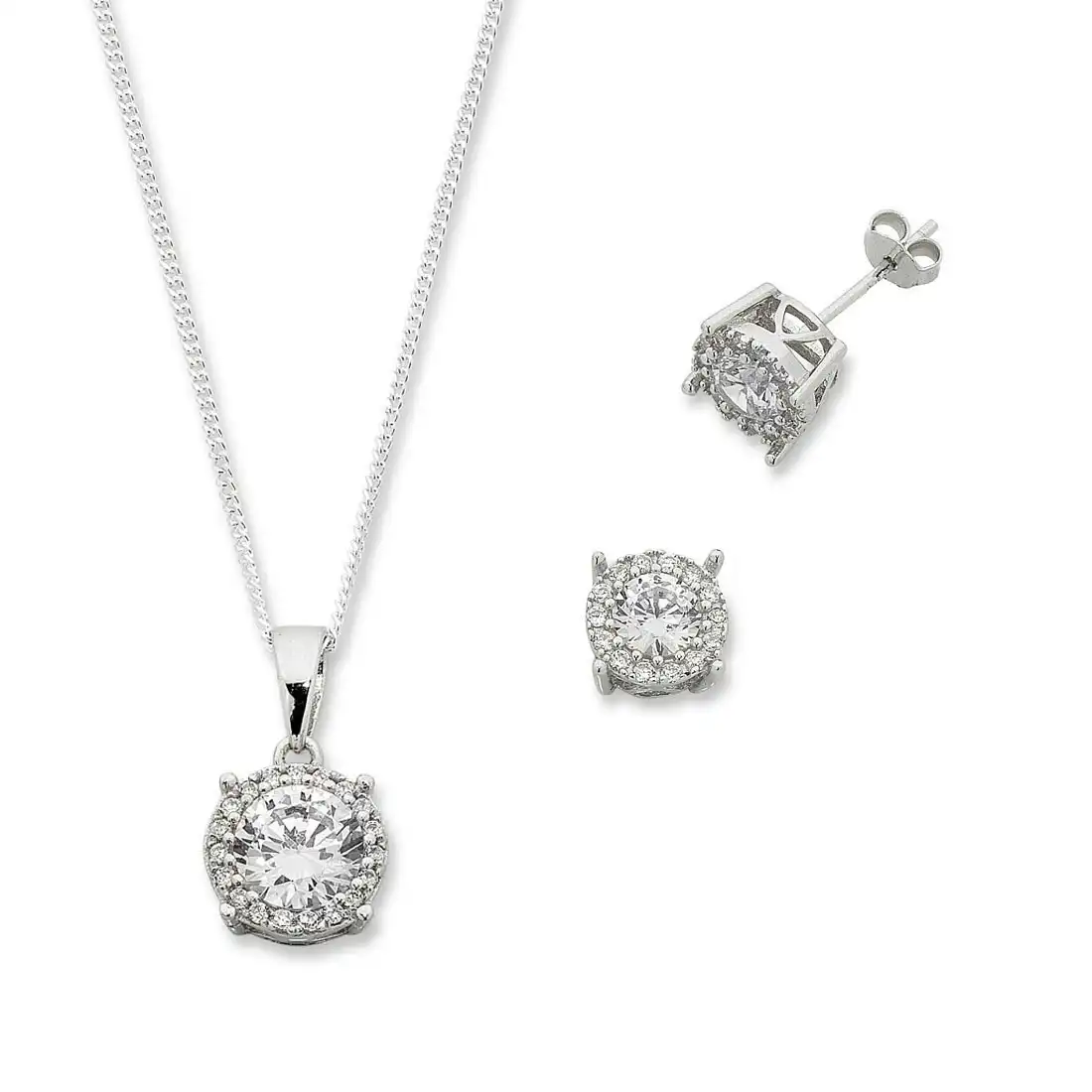 Sterling Silver Cubic Zirconia Necklace & Earring Set