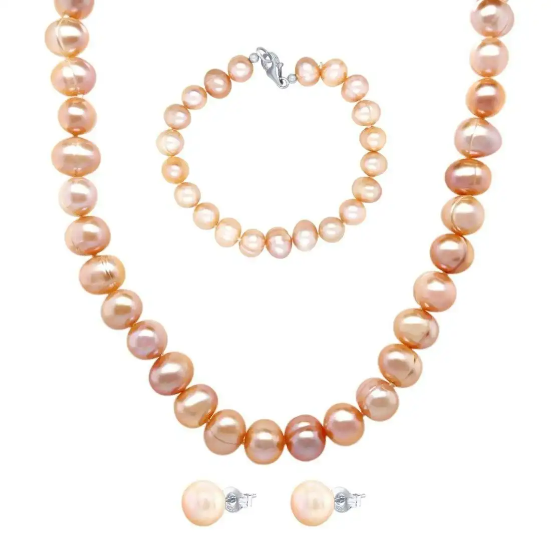 Pink Pearl Necklace Bracelet and Earring Set