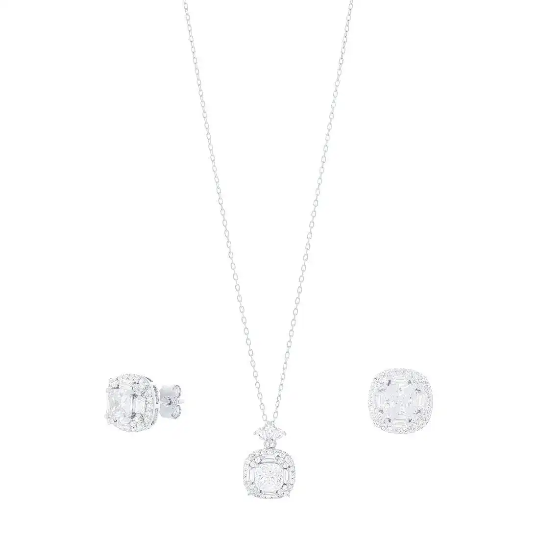 Sterling Silver Halo Jewellery Set with Cubic Zirconia