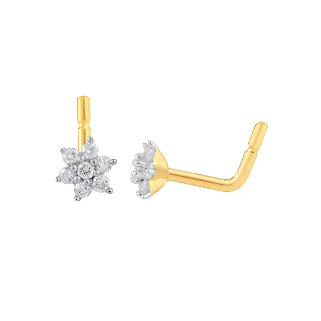 Diamond Flower Nose Ring Pin in 9ct Yellow Gold