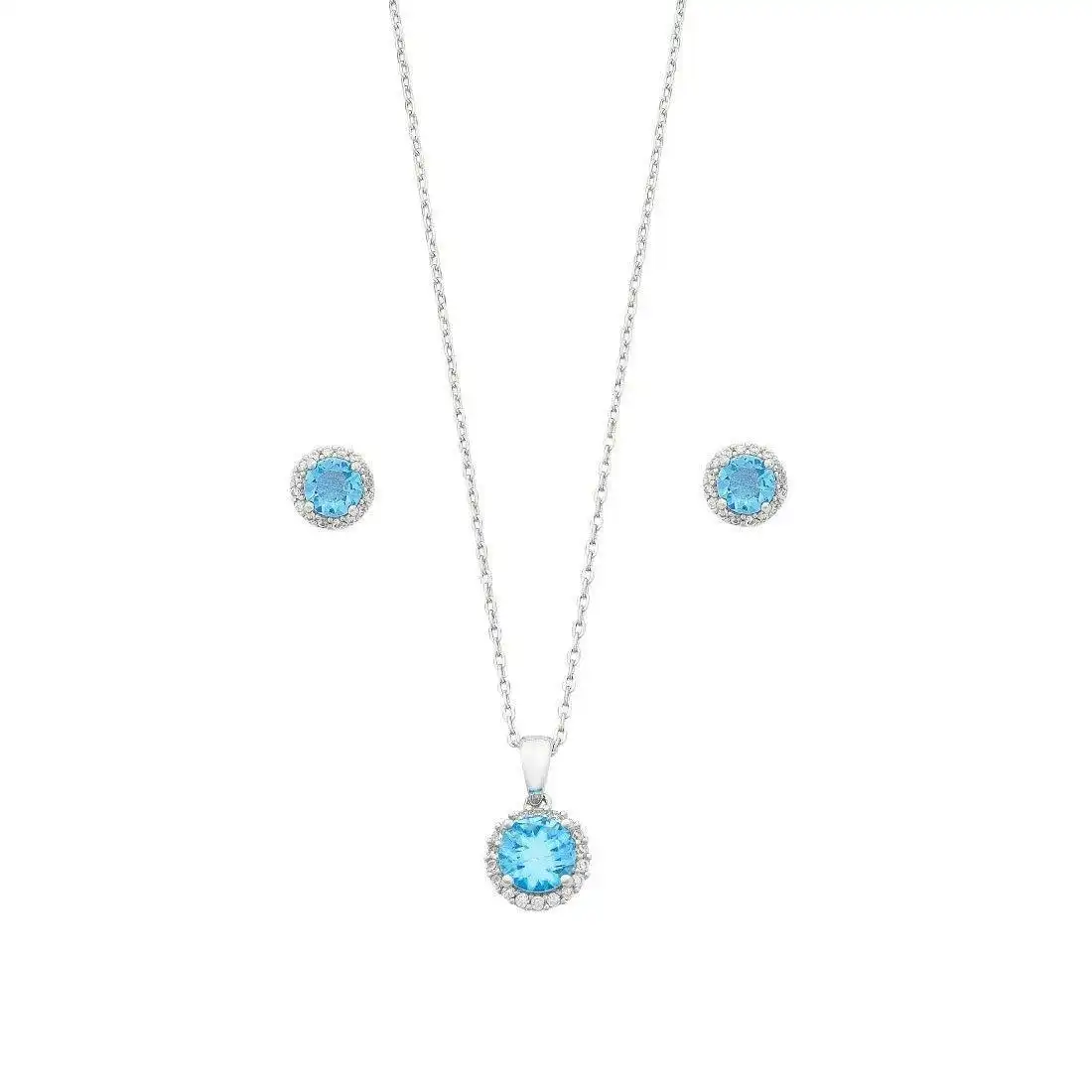 Light Blue Cubic Zirconia Earring & Necklace Set in Sterling Silver