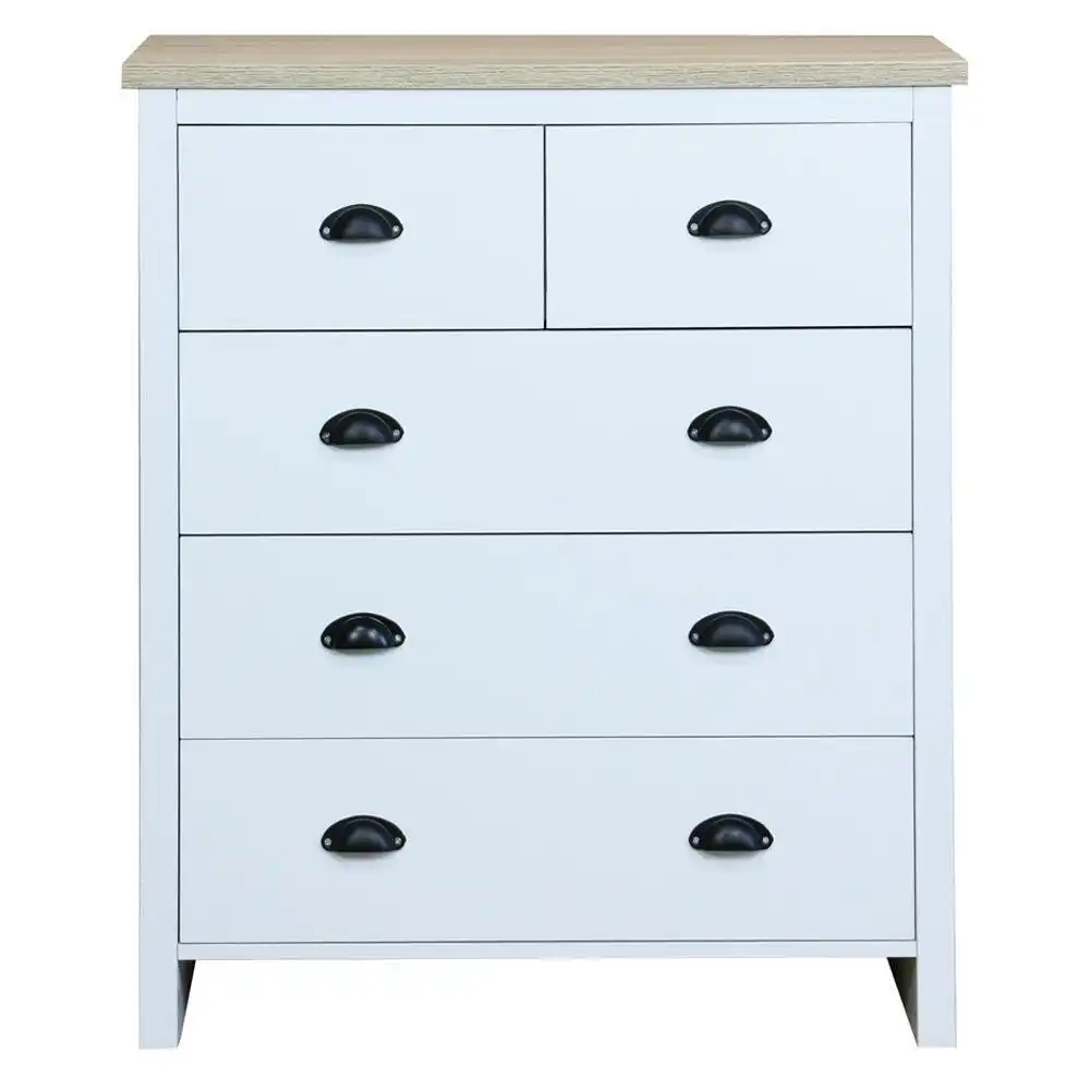 Ari Modern Chest Of 5-Drawers Tallboy Dresser Storage Cabinet - Oak & White