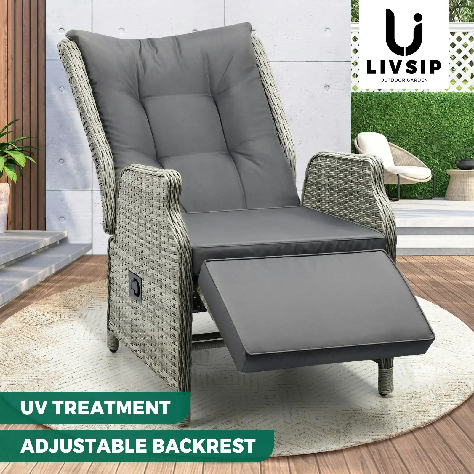 Livsip Recliner Chairs Outdoor Sun Lounge Wicker Garden Sofa Patio Furniture