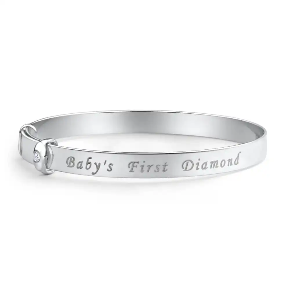 Sterling Silver 'Baby's First Diamond' Expandable Baby Bangle