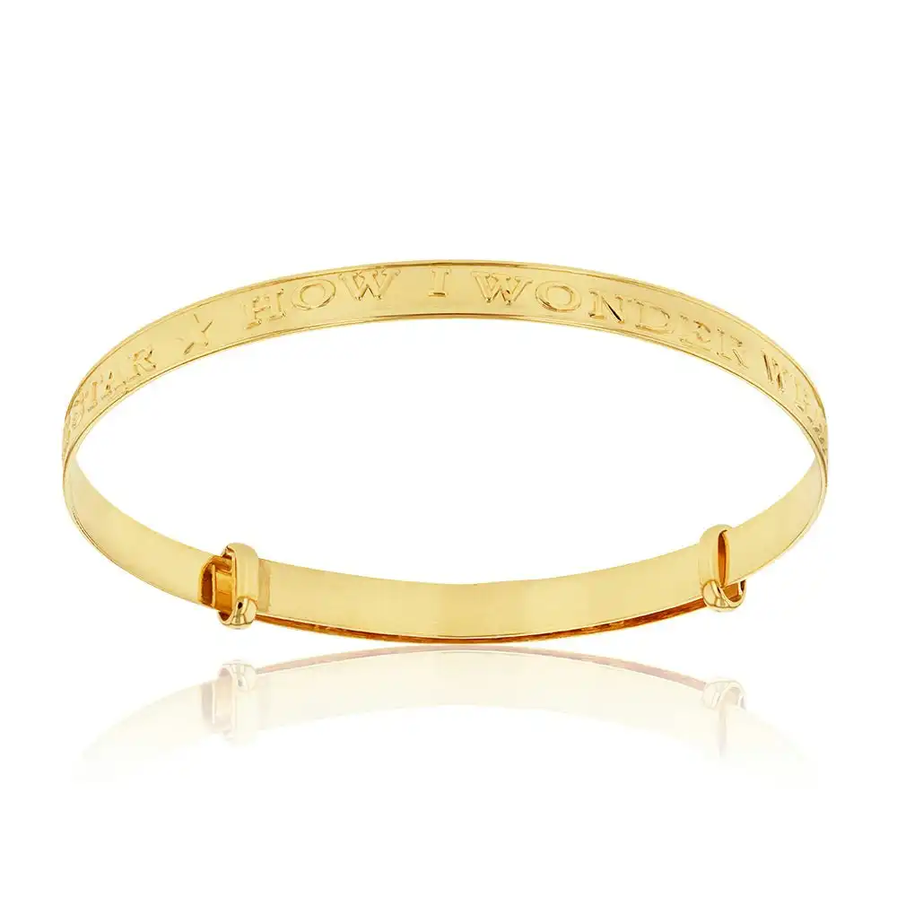 9ct Yellow Gold Twinkle 3mm Expandable Baby Bangle In Box
