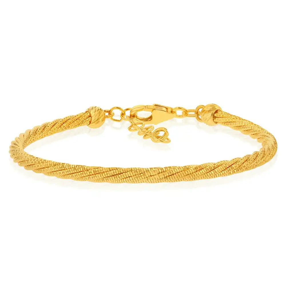 9ct Yellow Gold Sparkling Memory Omega 16+3cm Bracelet