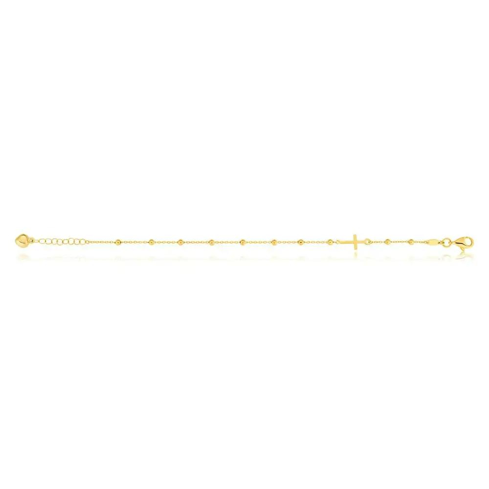 9ct Yellow Gold Filled 19cm Cross & Beads Bracelet