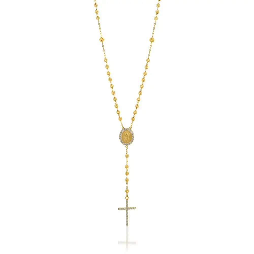 9ct Yellow Gold Rosary Beads with Zirconia Chain
