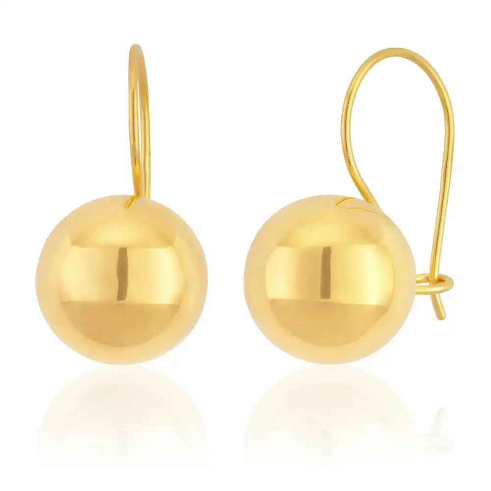 9ct Yellow Gold Plain 10mm Ball Earwire Earrings