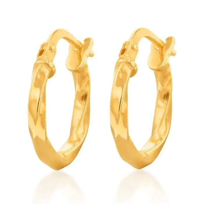 9ct Yellow Gold Silver Filled Twist 10mm Hoop Earrings