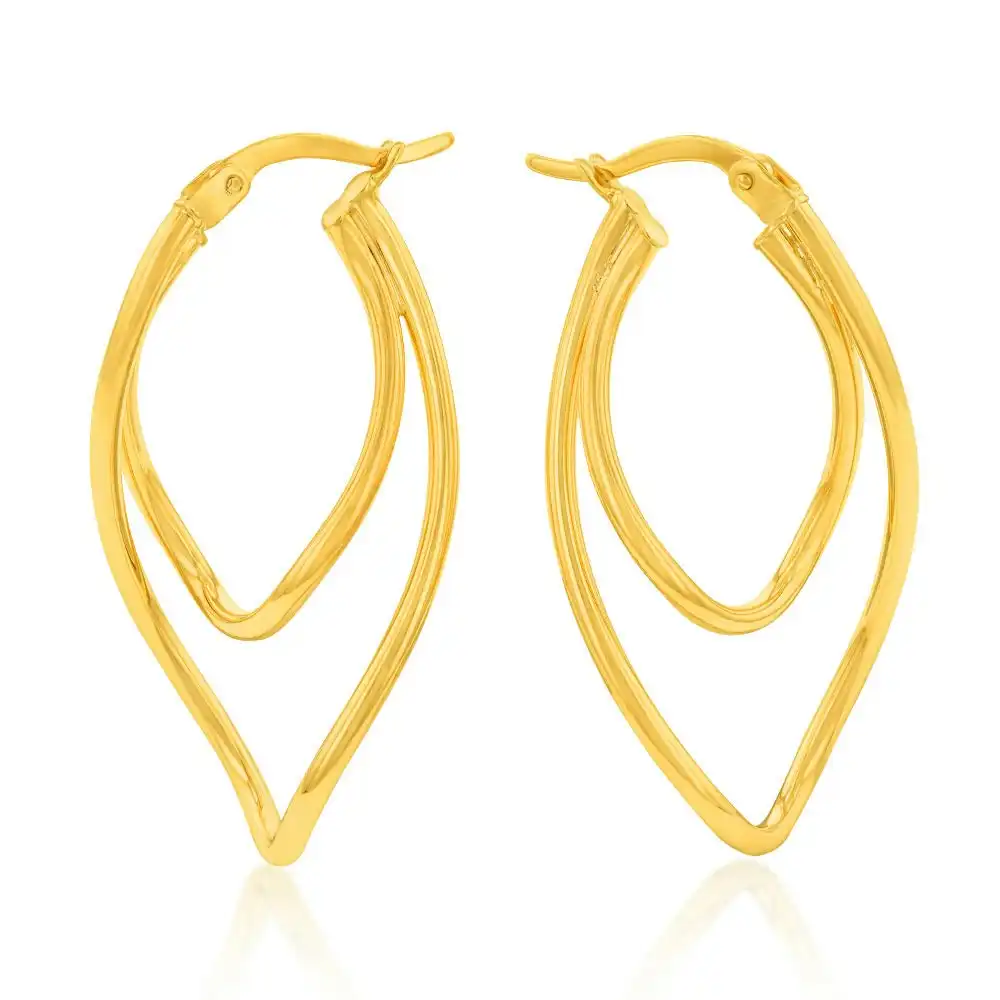 9ct Yellow Gold Silverfilled Twisted Open Drop Hoop Earring