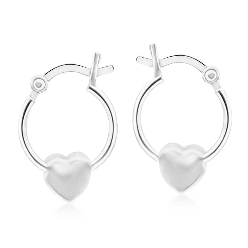 Sterling Silver Floating Heart Hoop Earrings