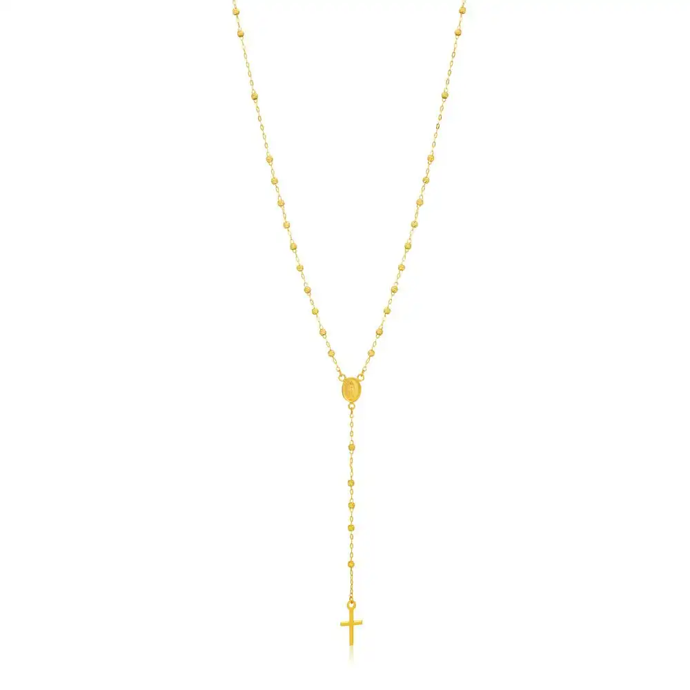 9ct Yellow Gold Rosary Madona & Cross 50cm