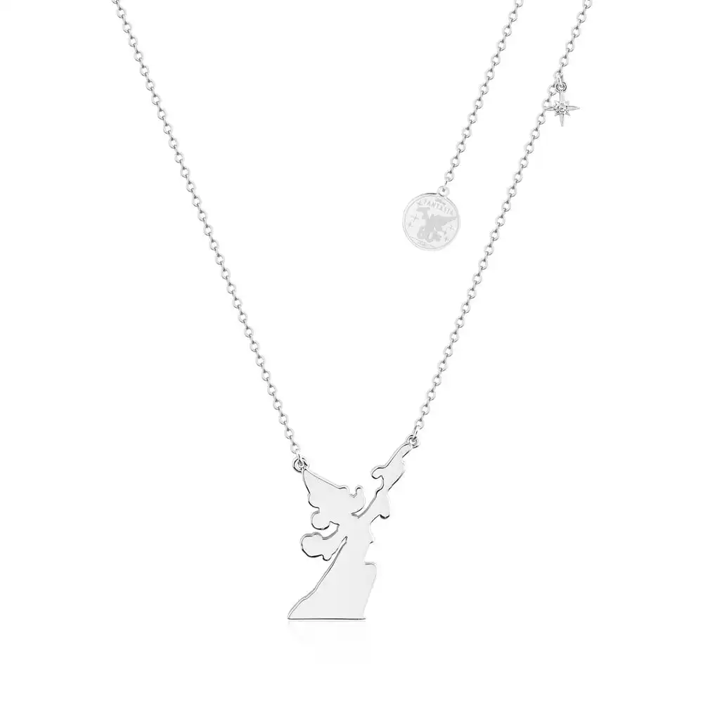 Disney Fantasia White Gold Plated Mickey Reach For The Stars Pendant On Chain
