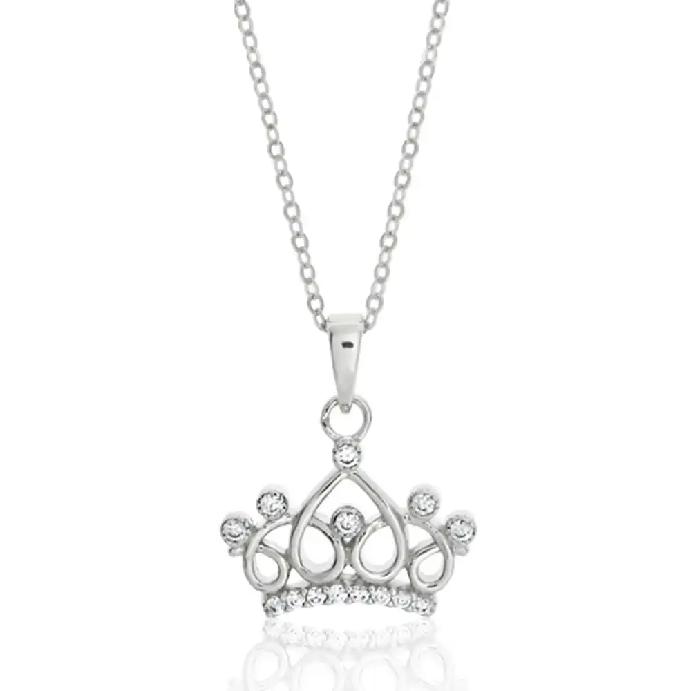 Sterling Silver Cubic Zirconia Princess Crown Pendant