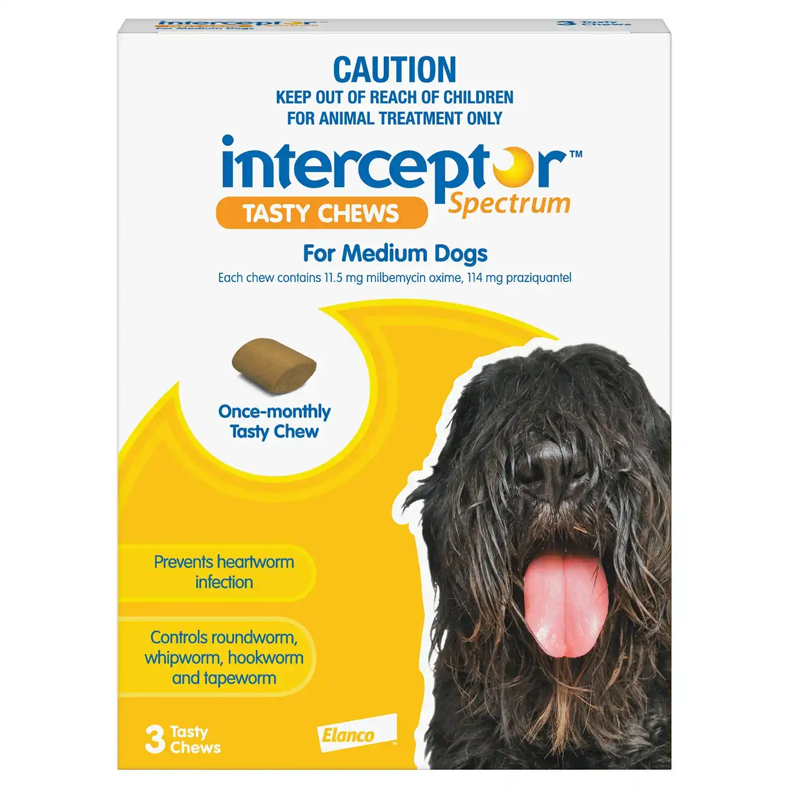 Interceptor Spectrum Tasty Chews For Medium Dogs 11 To 22Kg (Yellow) 3 Chews