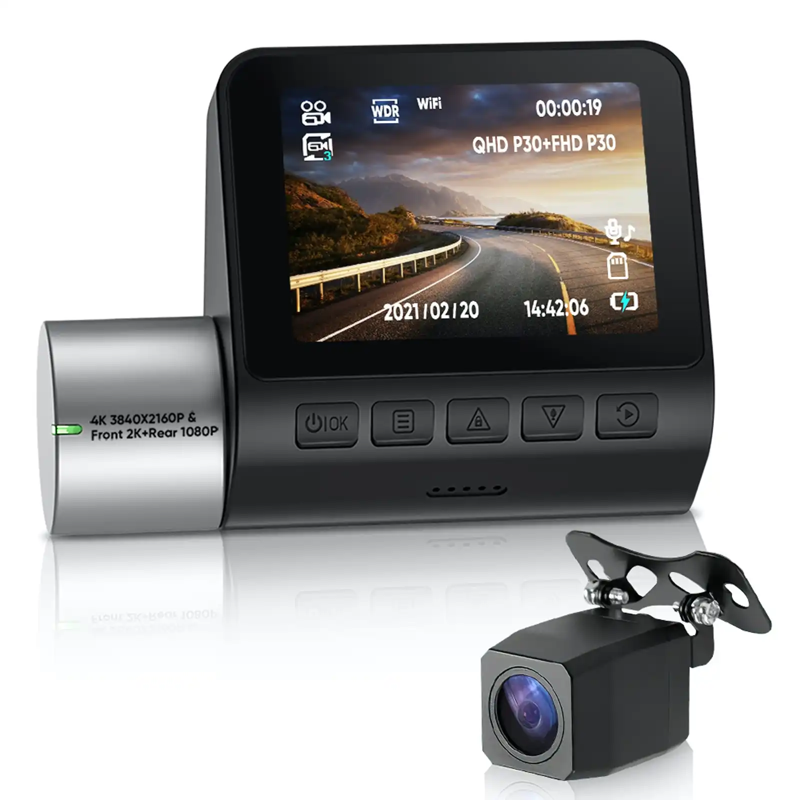 4K UHD In Car DVR Crash Camera Recorder Built In GPS WiFi 2" IPS LCD Front Rear Cam