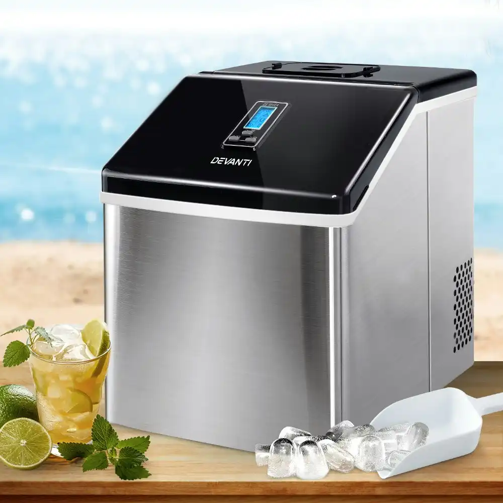 Devanti 3.2L Portable Ice Maker Commercial Making Ice Cube Machine Stainless Steel Silver