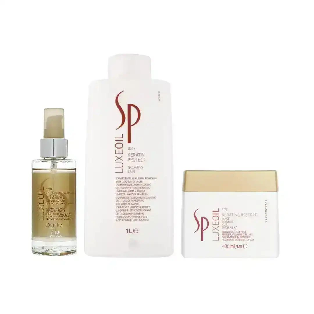 Wella System Professional Luxeoil Keratin Protect Shampoo, Mask & Reconstructive Oil Trio