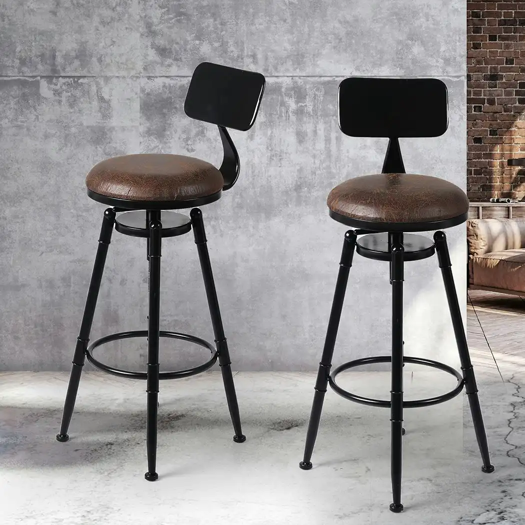 Levede 4pcs Bar Stool Kitchen Wooden Leather Barstools Industrial Swivel Chairs