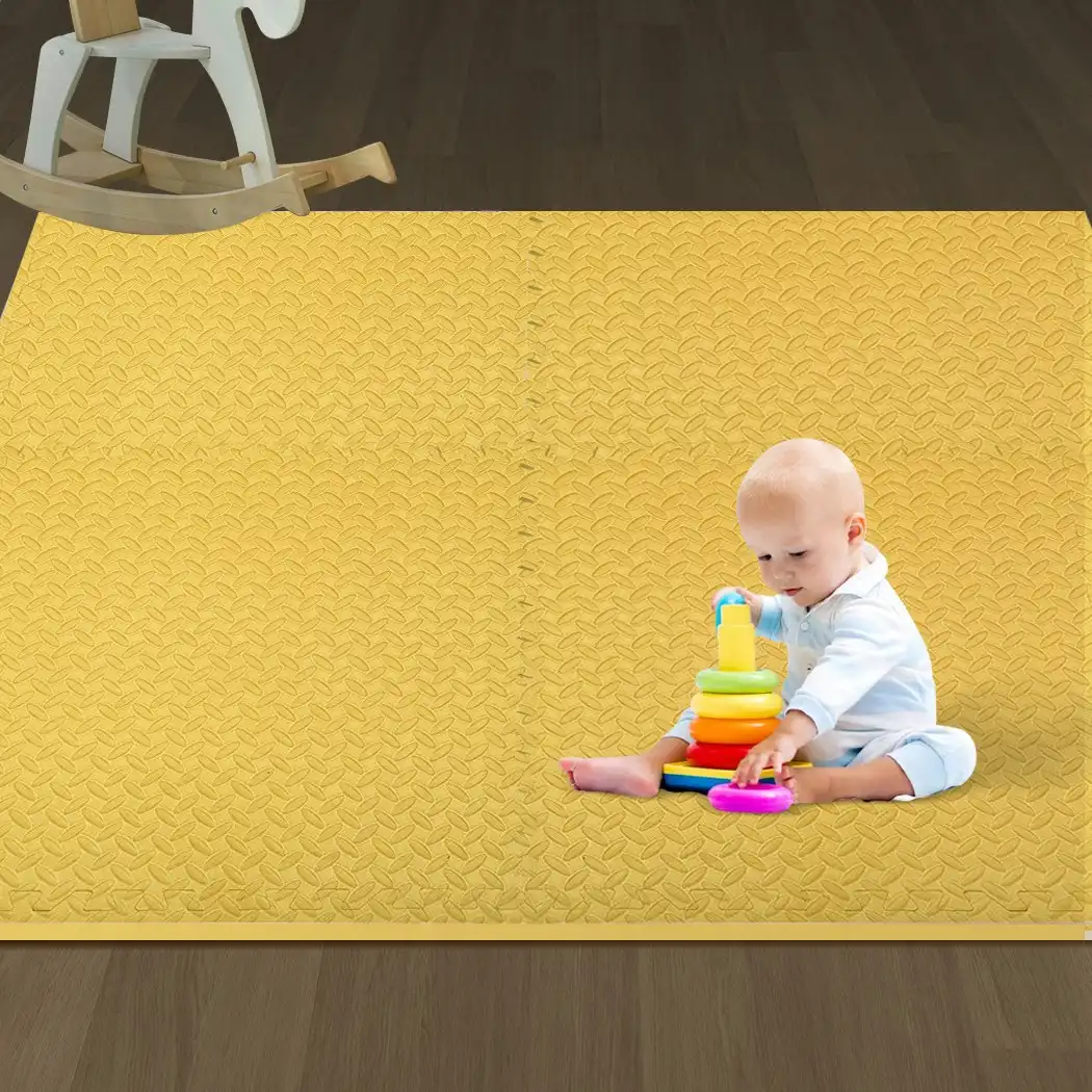 BoPeep EVA Foam Kids Play Mat Floor Kid Crawling Interlocking Home Yellow 60x60