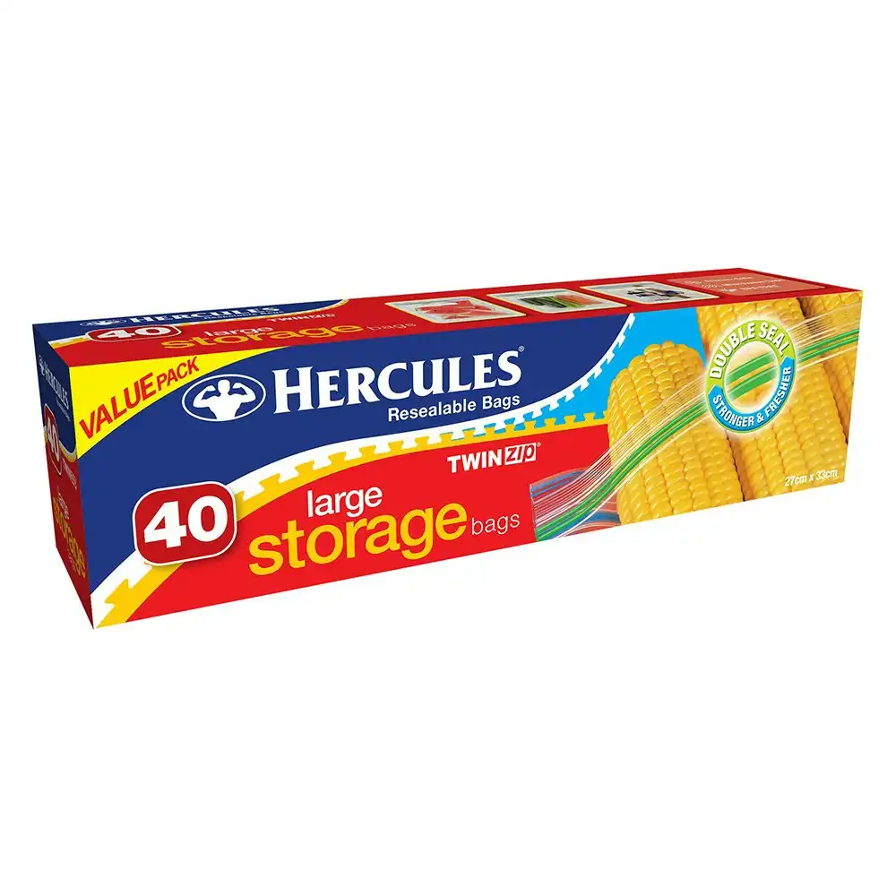 80pc Hercules Large Resealable 27x33cm Food Storage Bags Freezer/Microwave Safe