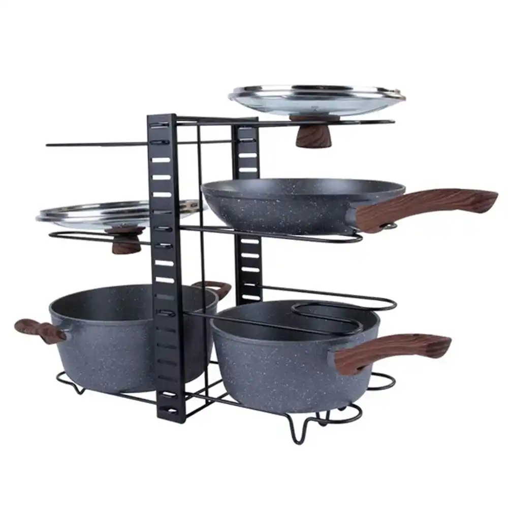 Living Today 56cm Kitchen Pot/Pan/Lid Holder Cupboard Double Organiser Rack BLK