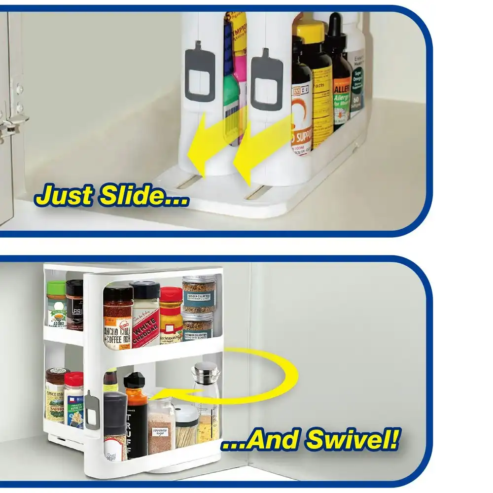 Innobella Swivel Slide Magic Organiser Rack Bathroom/Kitchen/Cabinet Storage WHT