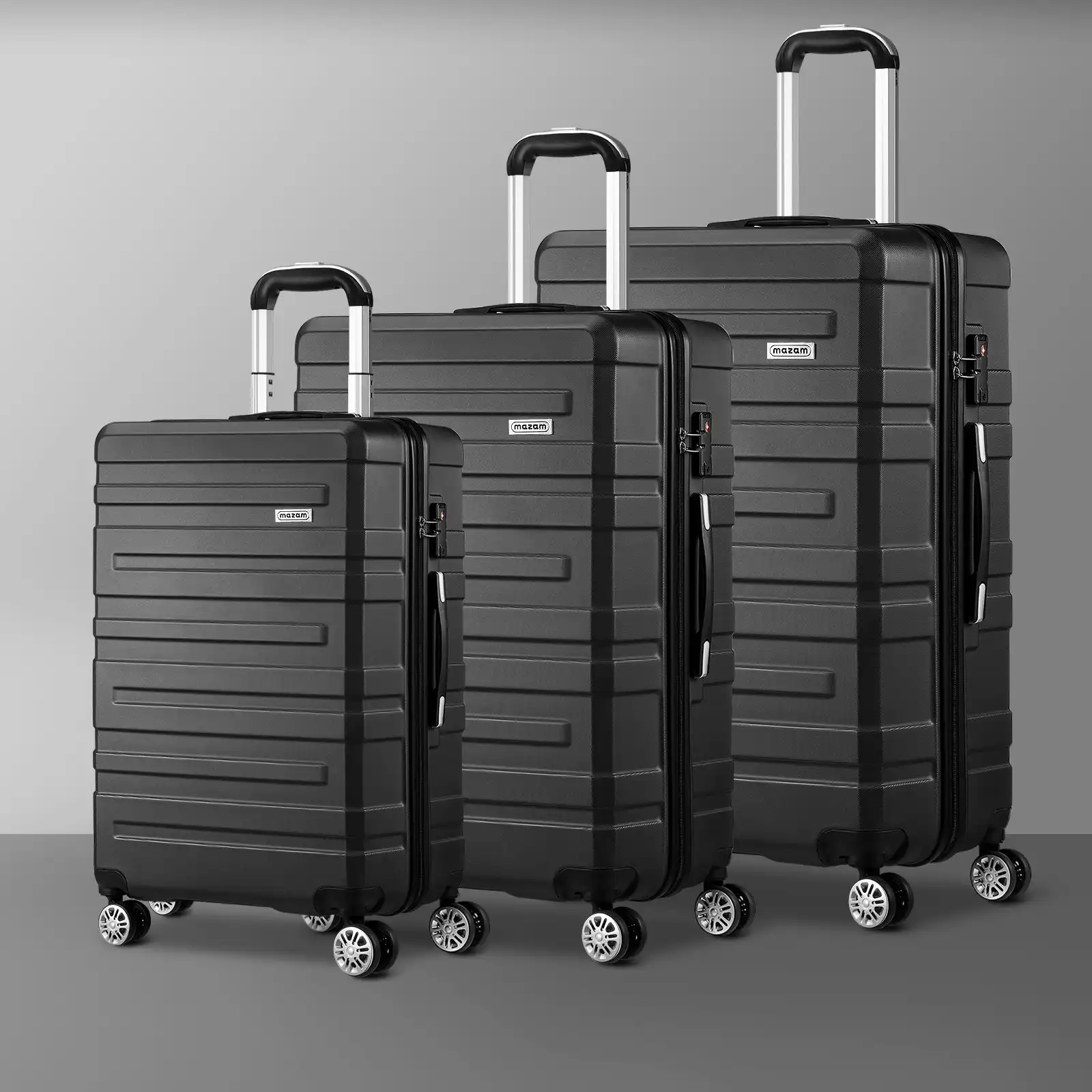 Mazam 3PCS Luggage Suitcase Trolley Set Travel TSA Lock Storage Hard Case Black