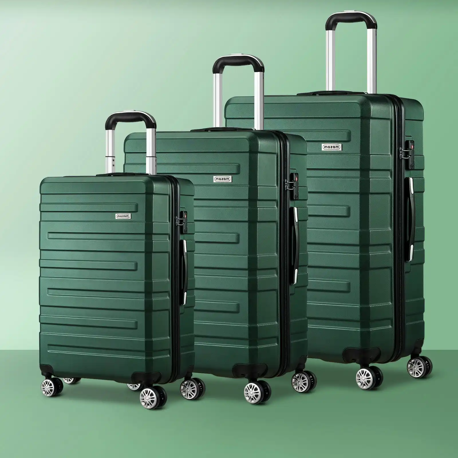 Mazam 3PCS Luggage Suitcase Trolley Set Travel TSA Lock Storage Hard Case Green
